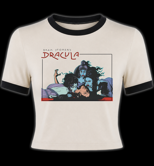 Dracula Brides Vampire Ringer Horror Shirt (Tan)