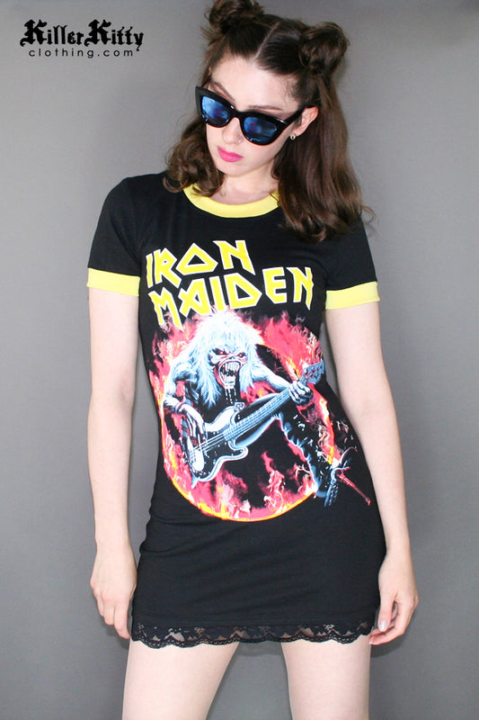 Iron Maiden Ringer Dress Killer Crew Neck Shirt 80s Women's Heavy Metal T-Shirt