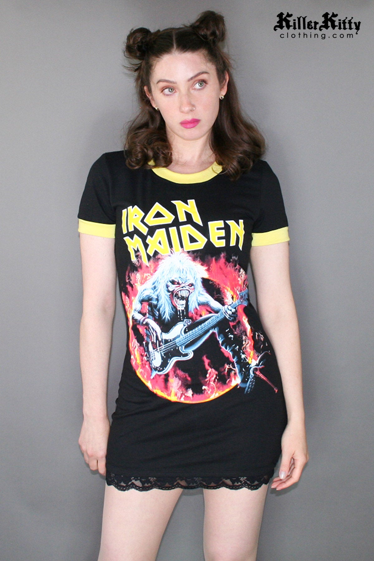 Iron Maiden Ringer Dress Killer Crew Neck Shirt 80s Women's Heavy Metal T-Shirt