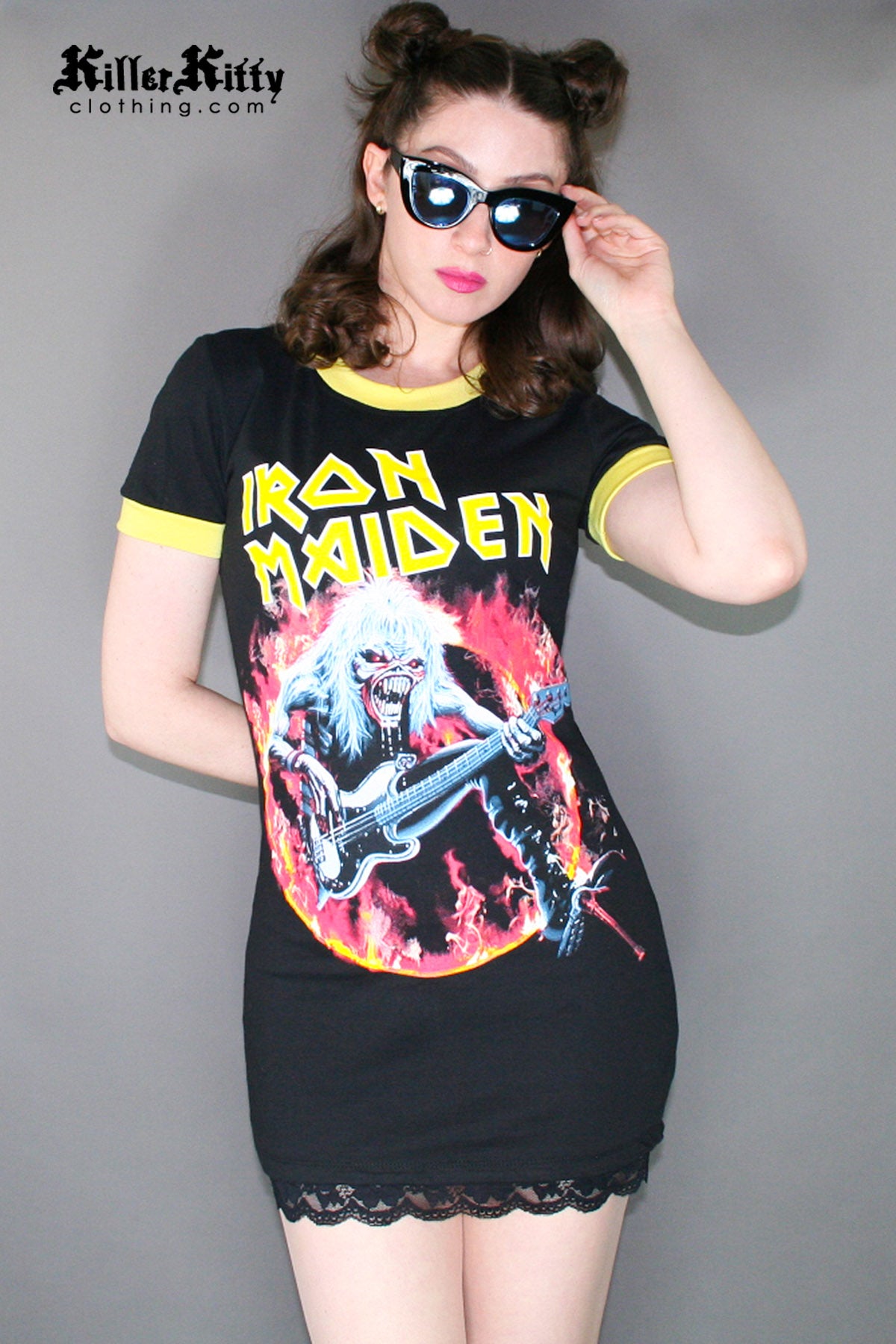 Iron Maiden Ringer Dress Killer Crew Neck Shirt 80s Women's Heavy Metal T-Shirt