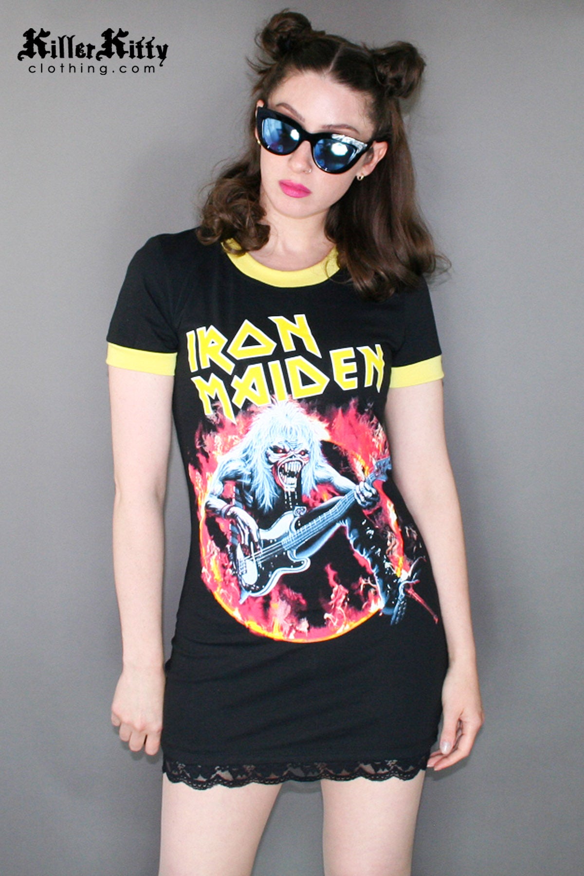 Iron Maiden Ringer Dress Killer Crew Neck Shirt 80s Women's Heavy Metal T-Shirt