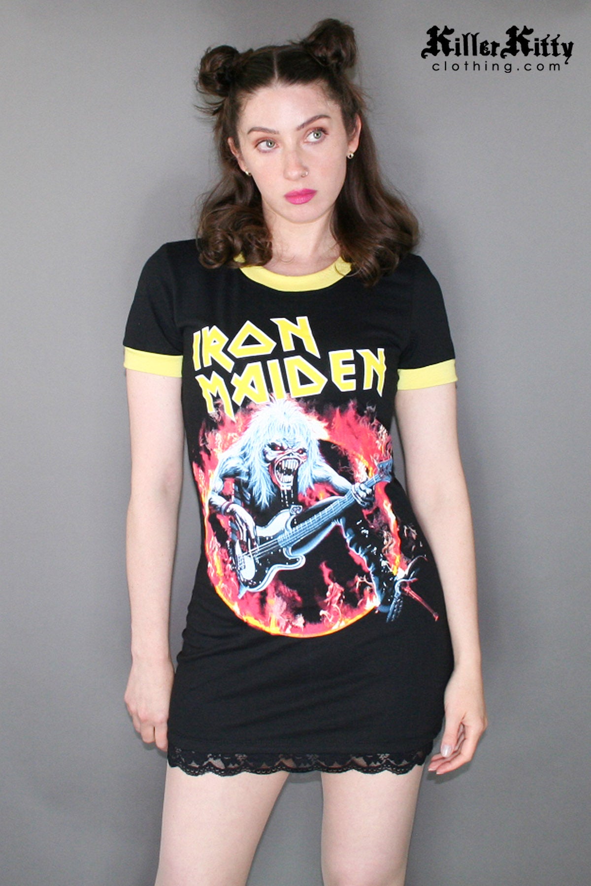 Iron Maiden Ringer Dress Killer Crew Neck Shirt 80s Women's Heavy Metal T-Shirt