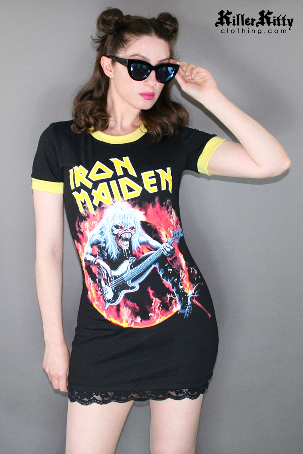 Iron Maiden Ringer Dress Killer Crew Neck Shirt 80s Women's Heavy Metal T-Shirt