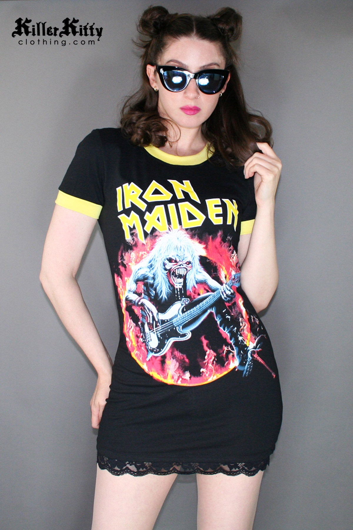 Iron Maiden Ringer Dress Killer Crew Neck Shirt 80s Women's Heavy Metal T-Shirt