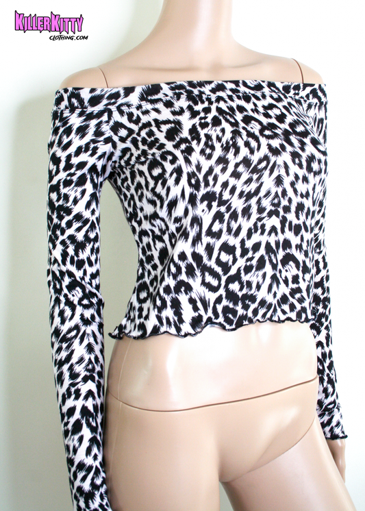 Leopard 80's Off Shoulder Top