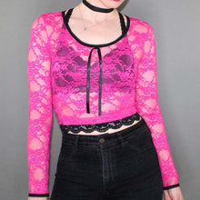 Load image into Gallery viewer, Pink Lace Crop Top
