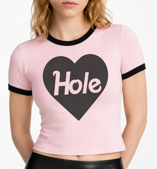 Hole Heart Ringer Shirt (Hot Pink)
