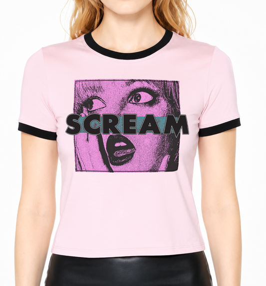 Scream Horror Ringer Shirt (Pink)