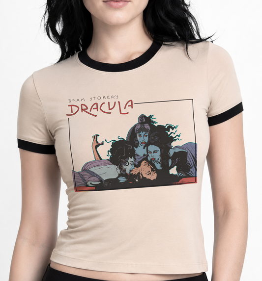 Dracula Brides Vampire Ringer Horror Shirt (Tan)