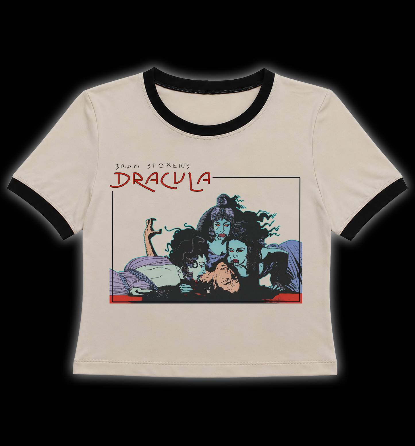 Dracula Brides Vampire Ringer Horror Shirt (Tan)