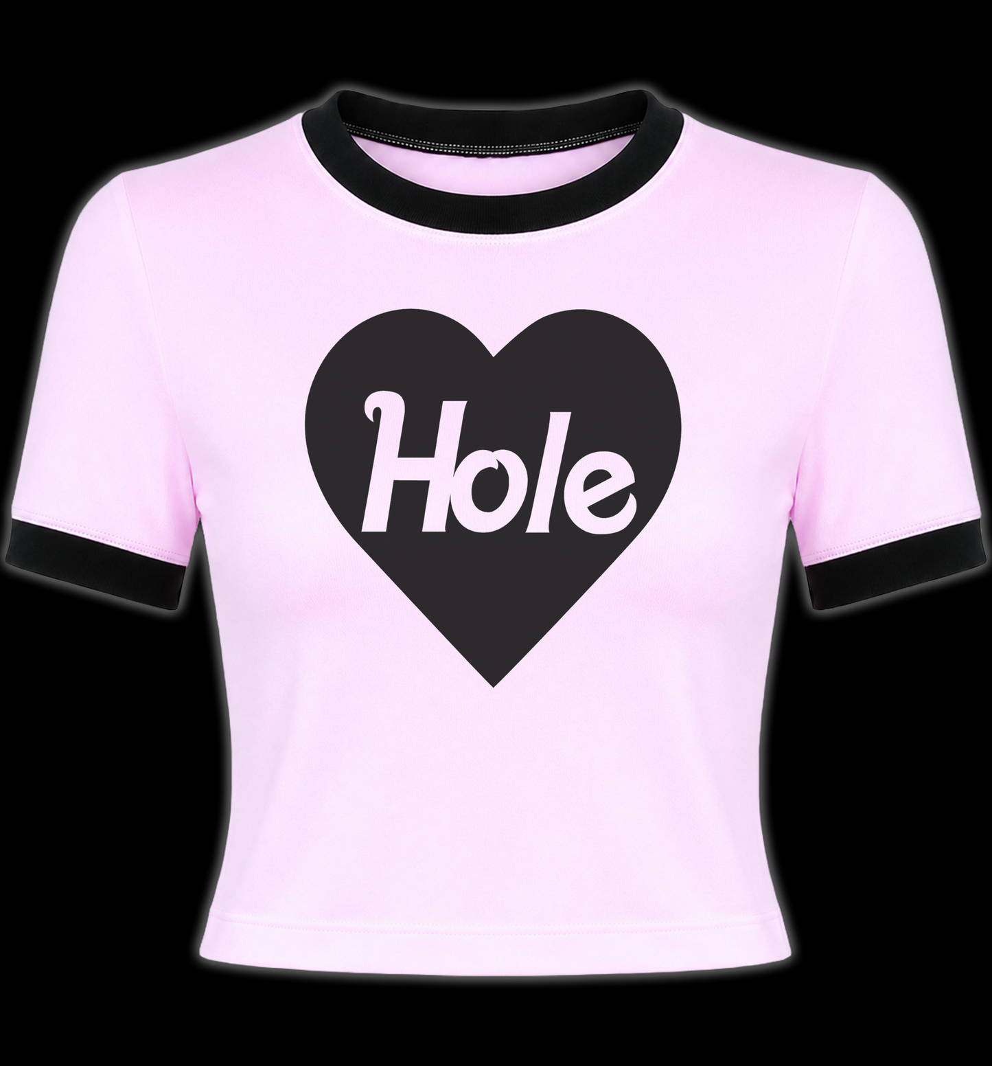 Hot Pink Girlie ringer t-shirt with black trim on the collar and sleeves, featuring a black heart graphic and the words 'HOLE' on the front.
Hole Courtney Love Crop Top Women's Tshirt tee. Grunge girl crop top shirt. Alternative clothing for women. Women's HOLE tshirt Crop Top. Women's band tshirt crop top. Women's rock crop top shirt. Women's band merch crop top. Women's HOLE Tee. Riot Grrrl Merch Tops. Courtney Love Hole Shirt for Women. Hole band merch for women.  Women's riot grrrl band merch. 90s alt
