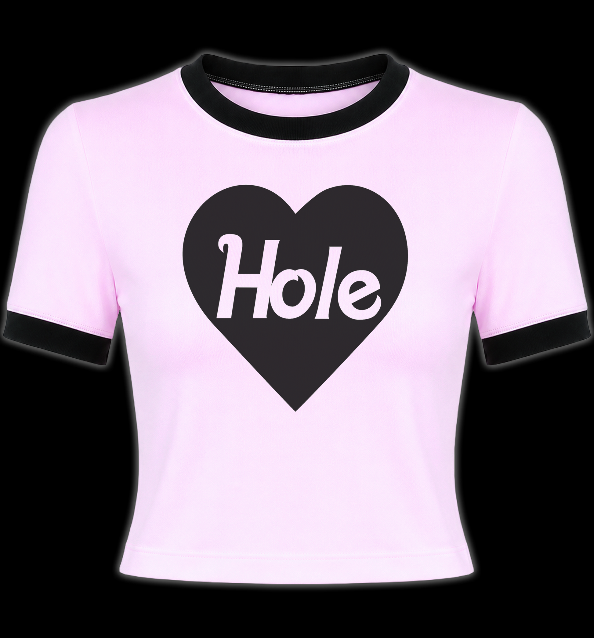 Hot Pink Girlie ringer t-shirt with black trim on the collar and sleeves, featuring a black heart graphic and the words 'HOLE' on the front.
Hole Courtney Love Crop Top Women's Tshirt tee. Grunge girl crop top shirt. Alternative clothing for women. Women's HOLE tshirt Crop Top. Women's band tshirt crop top. Women's rock crop top shirt. Women's band merch crop top. Women's HOLE Tee. Riot Grrrl Merch Tops. Courtney Love Hole Shirt for Women. Hole band merch for women.  Women's riot grrrl band merch. 90s alt