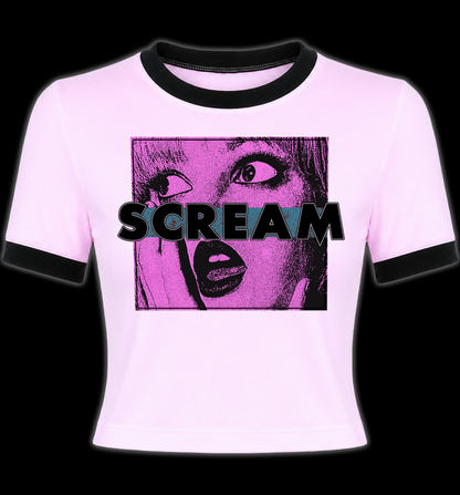 Scream Horror Ringer Shirt (Pink)