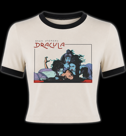Dracula Brides Vampire Ringer Horror Shirt (Tan)