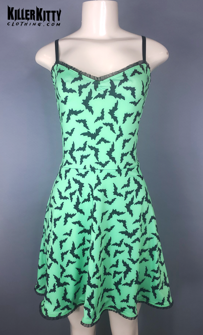 Bats Neon Green Skater Dress