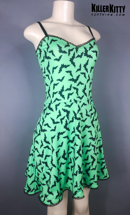 Bats Neon Green Skater Dress