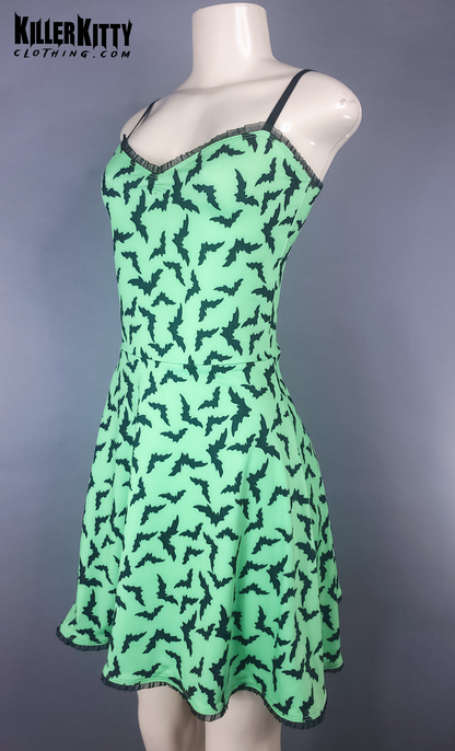 Bats Neon Green Skater Dress