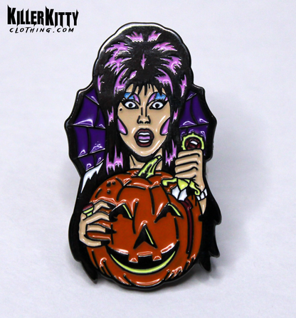 Elvira Mistress of the Dark Enamel Pumpkin Pin