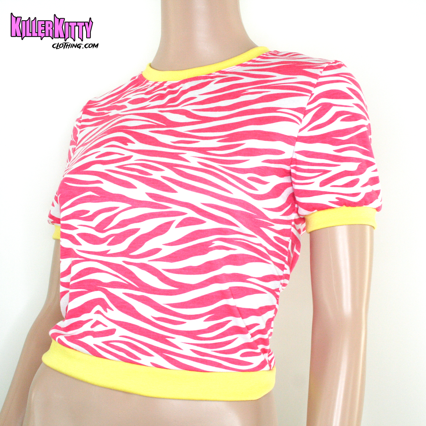 Radical Pink Zebra 80's Ringer Shirt