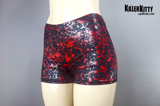 Metallic Blood Splatter Booty Shorts – Black & Blood Red