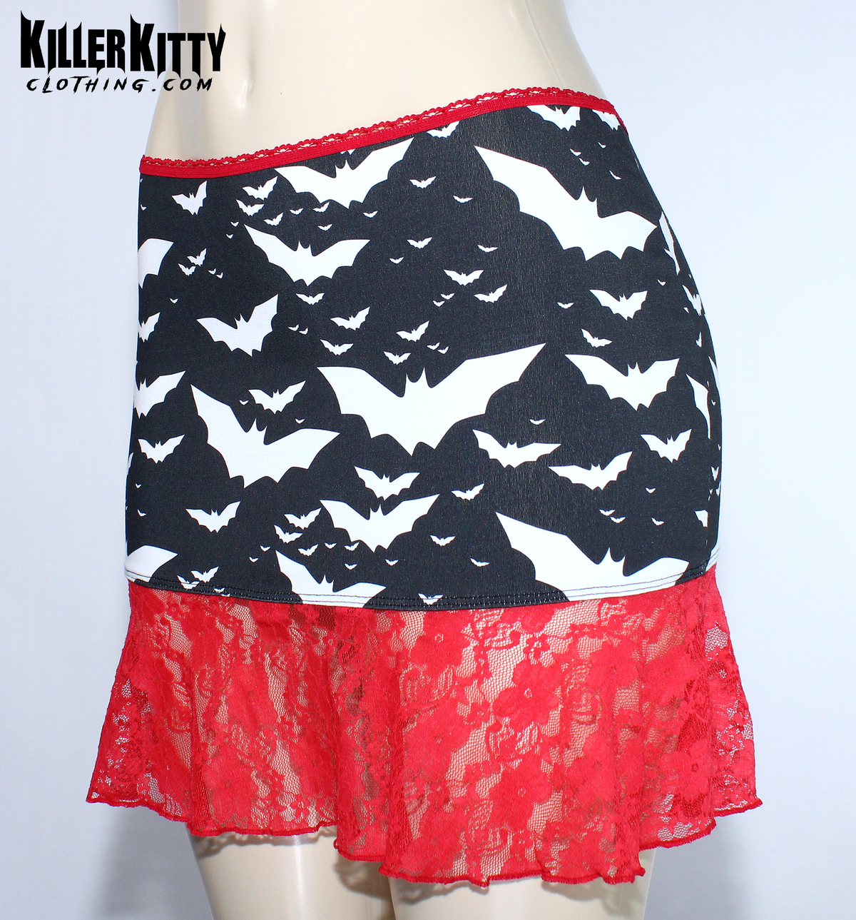 Bat Print Lace Flounce Mini Skirt