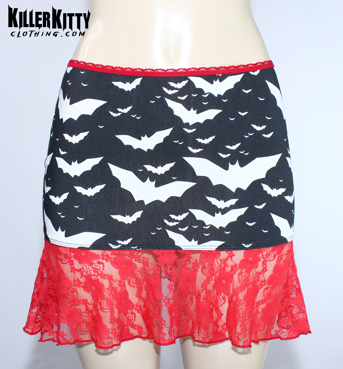 Bat Print Lace Flounce Mini Skirt