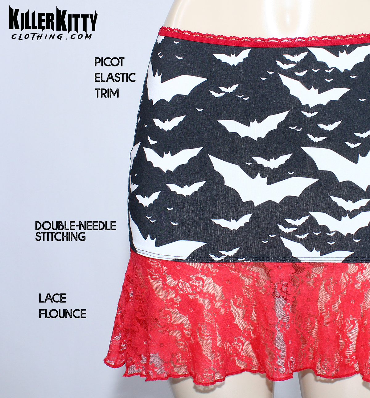 Bat Print Lace Flounce Mini Skirt