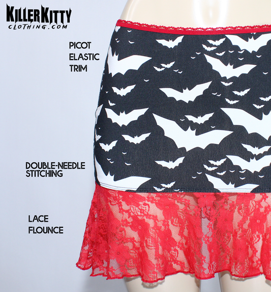 Bat Print Lace Flounce Mini Skirt
