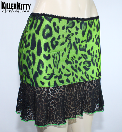 Green Leopard Lace Mini Punk Skirt