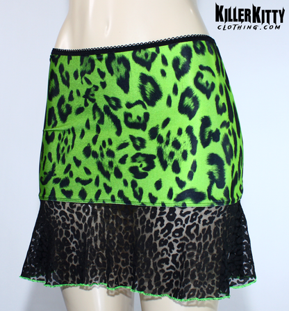 Green Leopard Lace Mini Punk Skirt