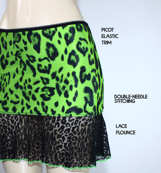 Green Leopard Lace Mini Punk Skirt