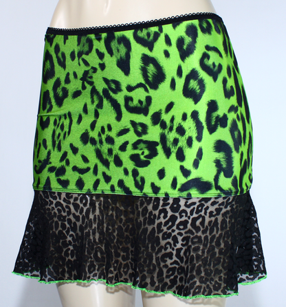 Green Leopard Lace Mini Punk Skirt