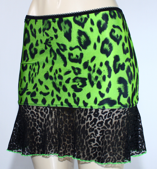 Green Leopard Lace Mini Punk Skirt