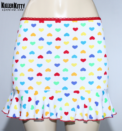 Heart Print Flounce Mini Skirt