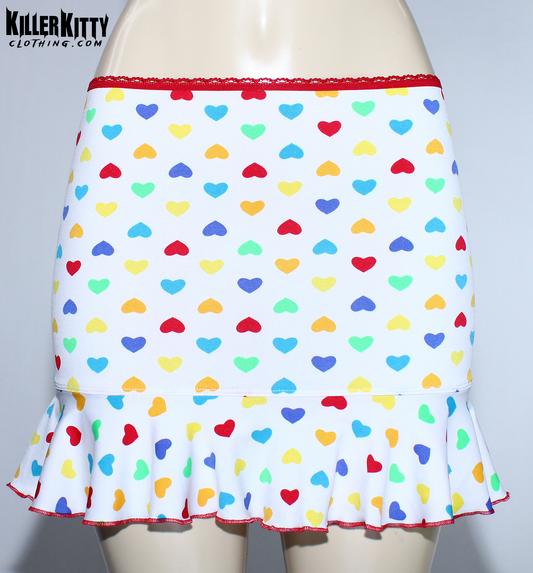 Heart Print Flounce Mini Skirt