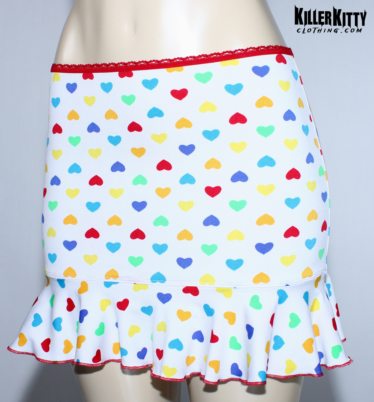 Heart Print Flounce Mini Skirt