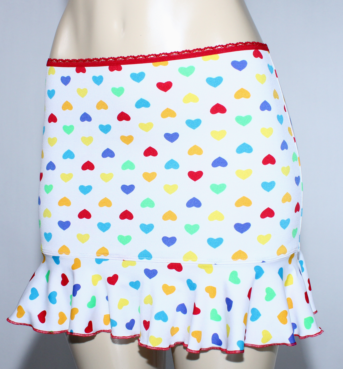 Heart Print Flounce Mini Skirt