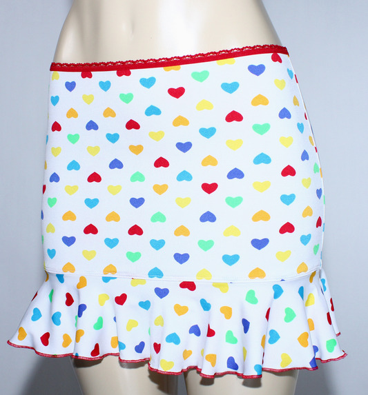 Heart Print Flounce Mini Skirt