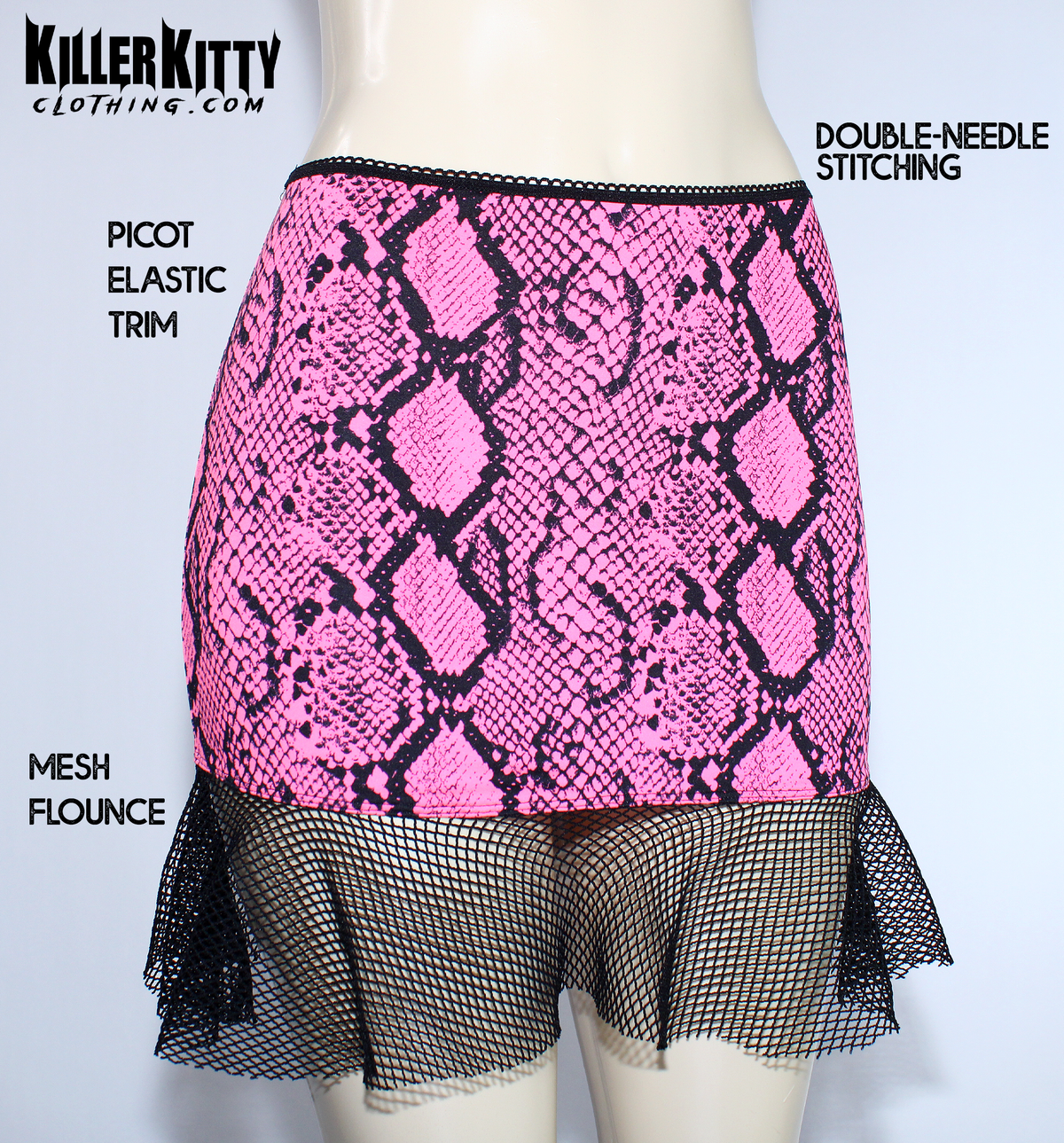 Hot Pink Snake Fishnet Mini Skirt