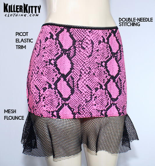 Hot Pink Snake Fishnet Mini Skirt