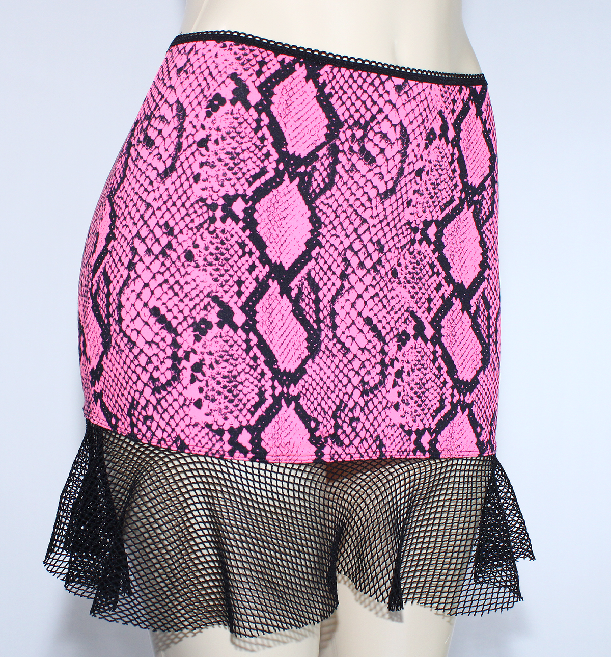 Hot Pink Snake Fishnet Mini Skirt