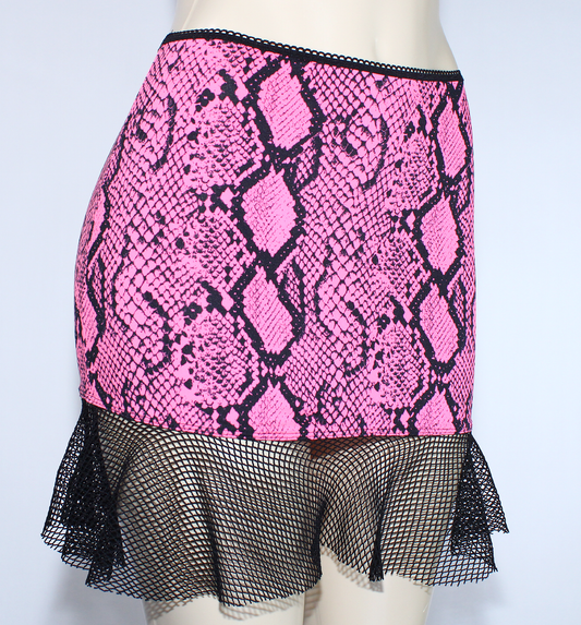 Hot Pink Snake Fishnet Mini Skirt