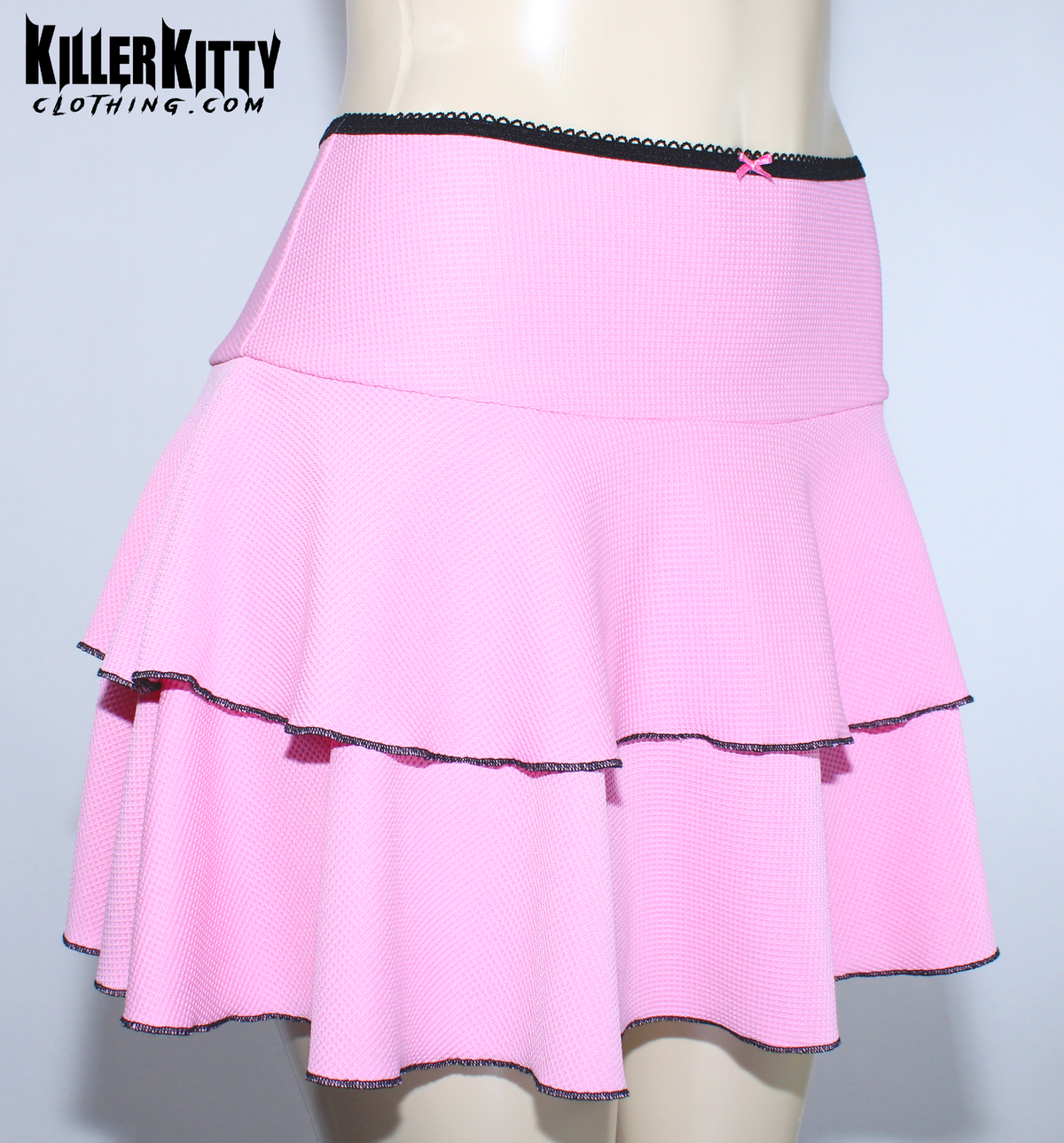 Pink Waffle Knit Tiered Mini Skirt