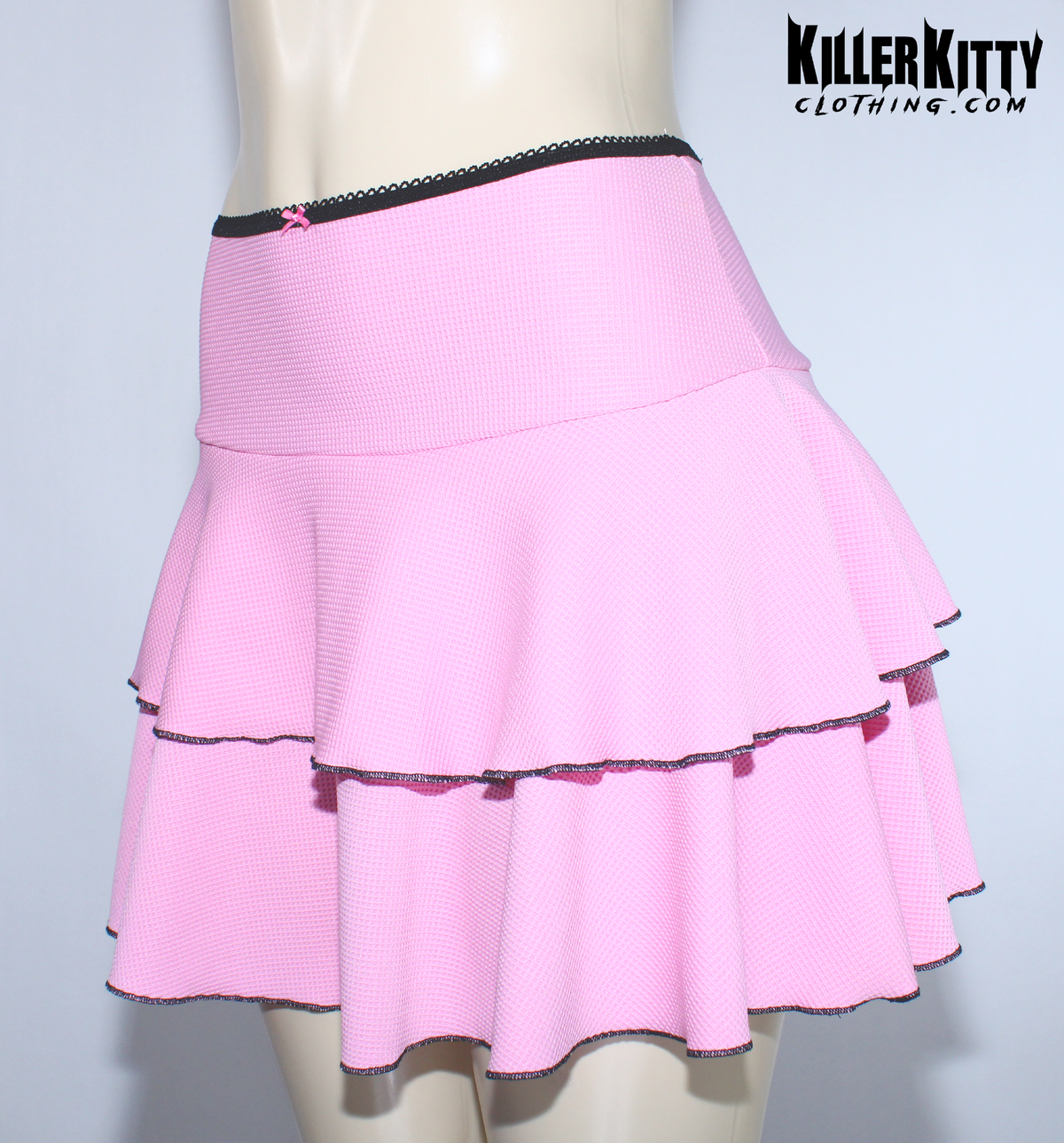 Pink Waffle Knit Tiered Mini Skirt