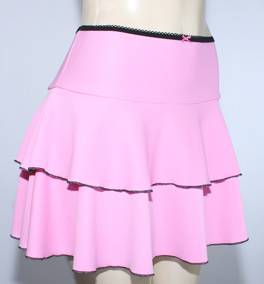 Pink Waffle Knit Tiered Mini Skirt