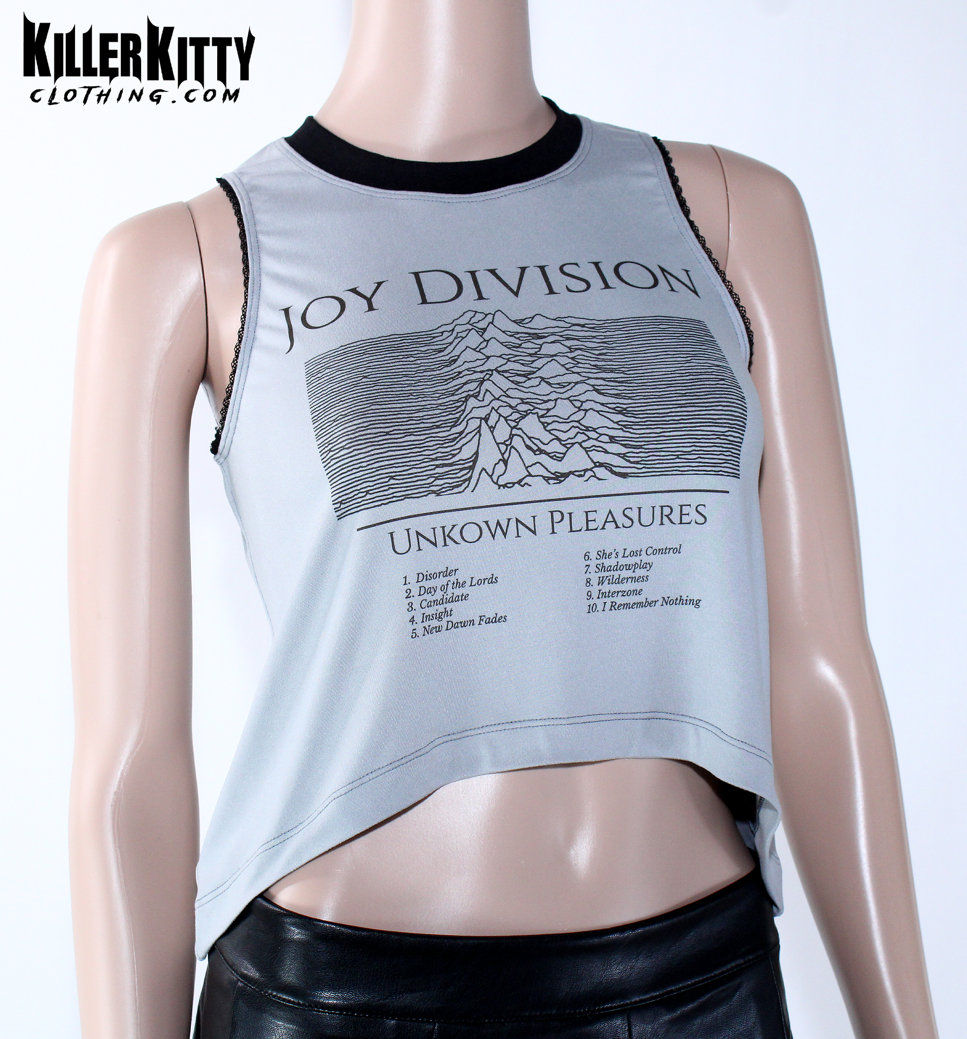 Gray Joy Division Tank Top Asymmetrical TShirt Post-punk blouse Rock Shirt for Women Killer Kitty Alternative Clothing Goth Brand