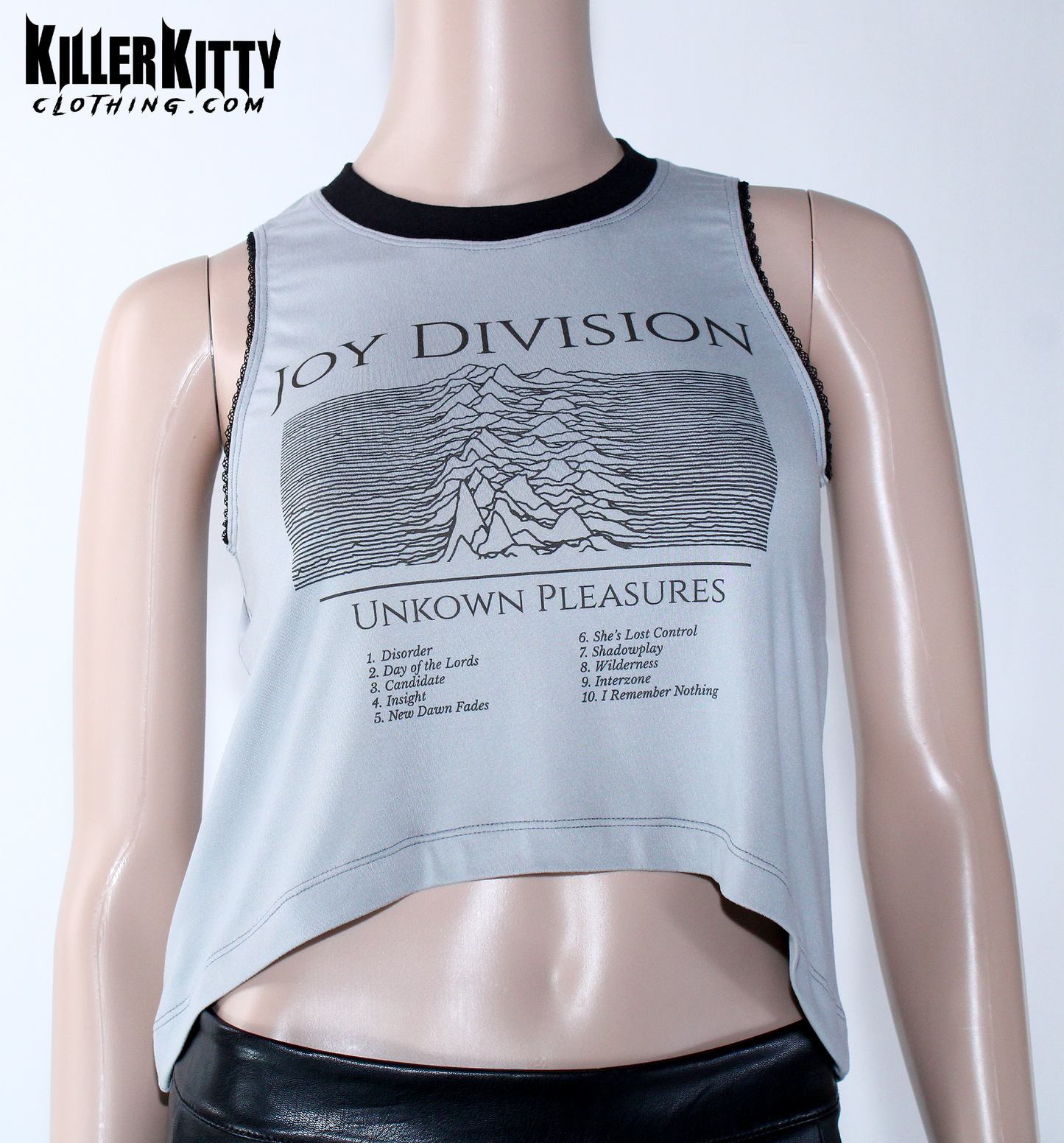 Gray Joy Division Tank Top Asymmetrical TShirt Post-punk blouse Rock Shirt for Women Killer Kitty Alternative Clothing Goth Brand