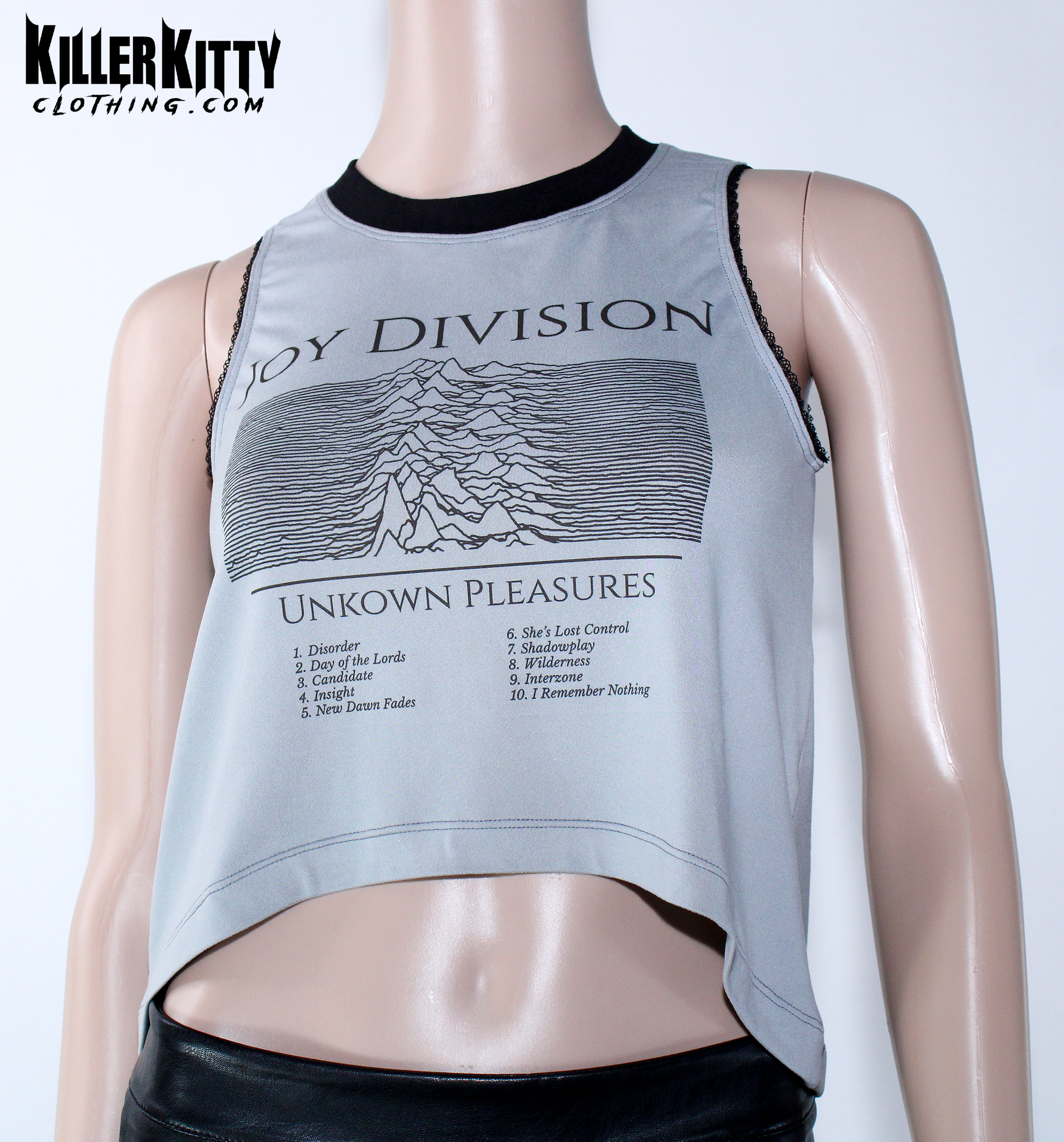 Gray Joy Division Tank Top Asymmetrical TShirt Post-punk blouse Rock Shirt for Women Killer Kitty Alternative Clothing Goth Brand