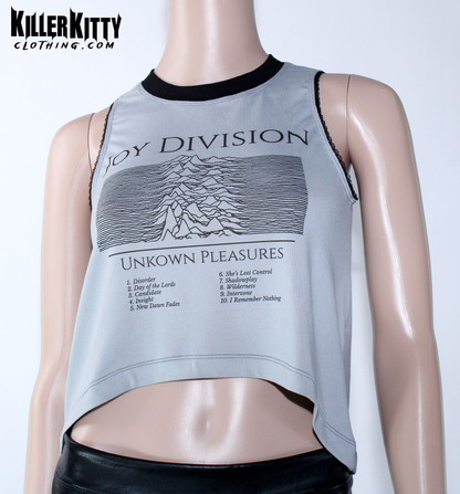 Gray Joy Division Tank Top Asymmetrical TShirt Post-punk blouse Rock Shirt for Women Killer Kitty Alternative Clothing Goth Brand