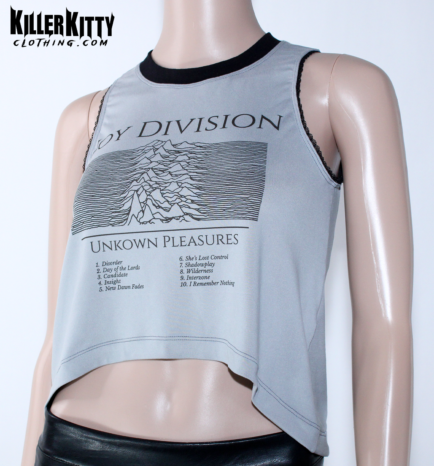 Gray Joy Division Tank Top Asymmetrical TShirt Post-punk blouse Rock Shirt for Women Killer Kitty Alternative Clothing Goth Brand